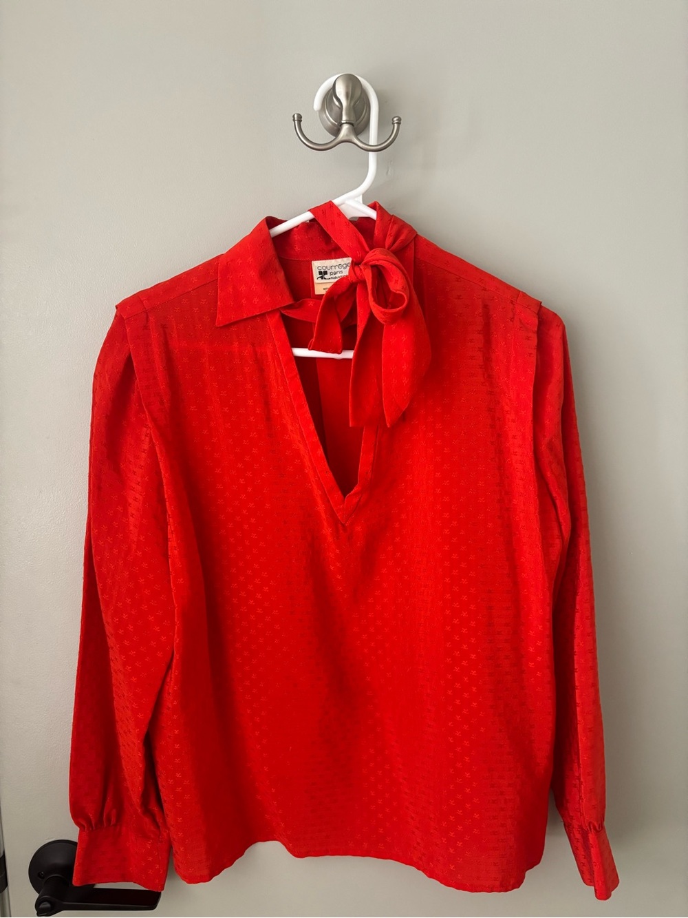 Vintage Courrèges Paris Red Tie Neck Blouse Made in France